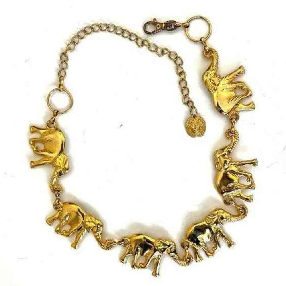 Vintage Anne Klein Gold Plated Brass Elephant Chain Link Belt - Picture 6 of 15